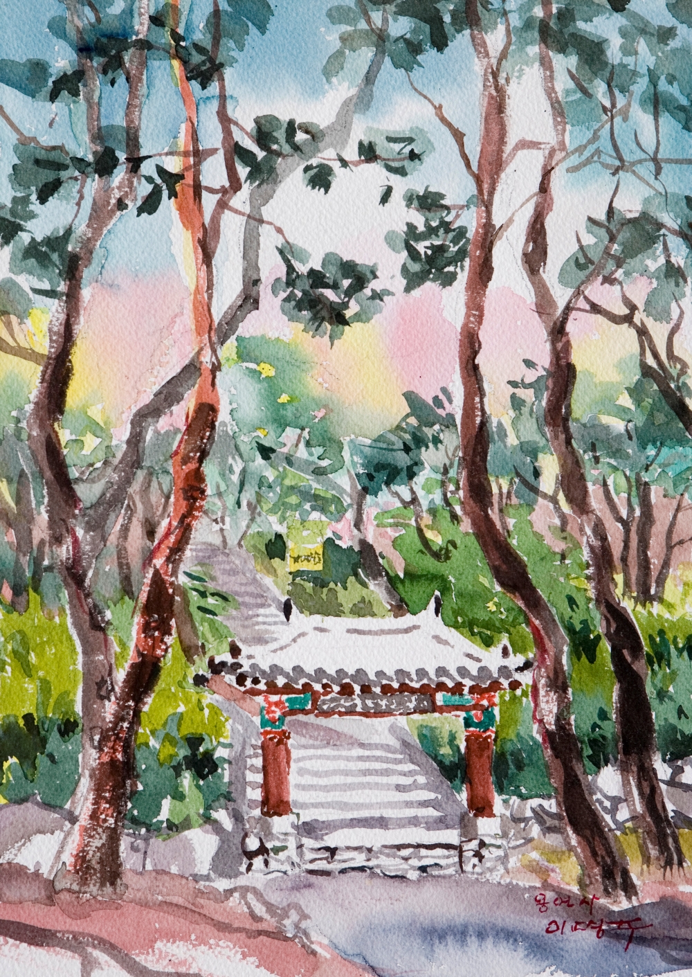 이명주_용연사에서_36.0x26.0 cm_watercolor on paper